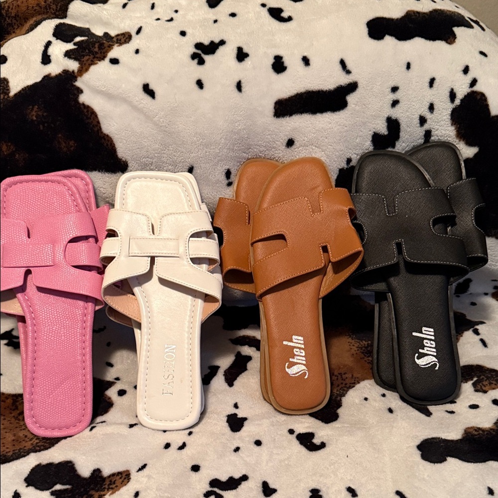 SHEIN Women's Slide Sandals - Pink, White, Brown, Black